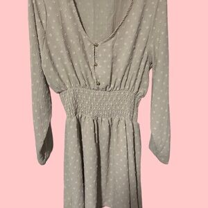 Long Sleeve Smocked Waist Mini Dress - Taupe